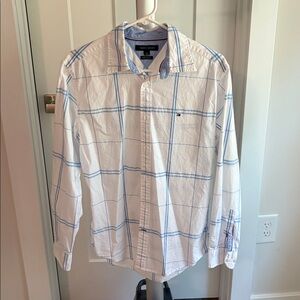 Tommy Hilfiger White and Light Blue Checkered Shirt